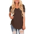 thumbnail image 1 of TODOZO Hot Sale!! Women's Tops V-Neck Short Sleeve Tshirts Tees Casual Summer Top Casual Fashion Basic Tees Curved Hem Tops Brown Xxl, 1 of 6