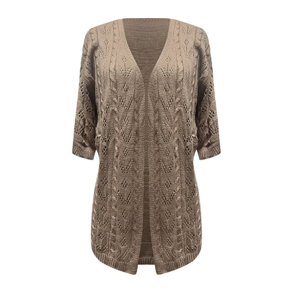 TODOZO Lightweight Cardigans for Women Summer Cardigan Summer Blouses for Women 2025 Hollow Out Short Sleeved Knitted Cardigan Khaki L