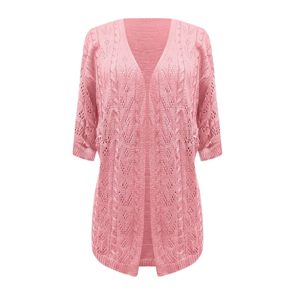 TODOZO Lightweight Cardigans for Women Summer Cardigan Summer Blouses for Women 2025 Hollow Out Short Sleeved Knitted Cardigan Pink Xl