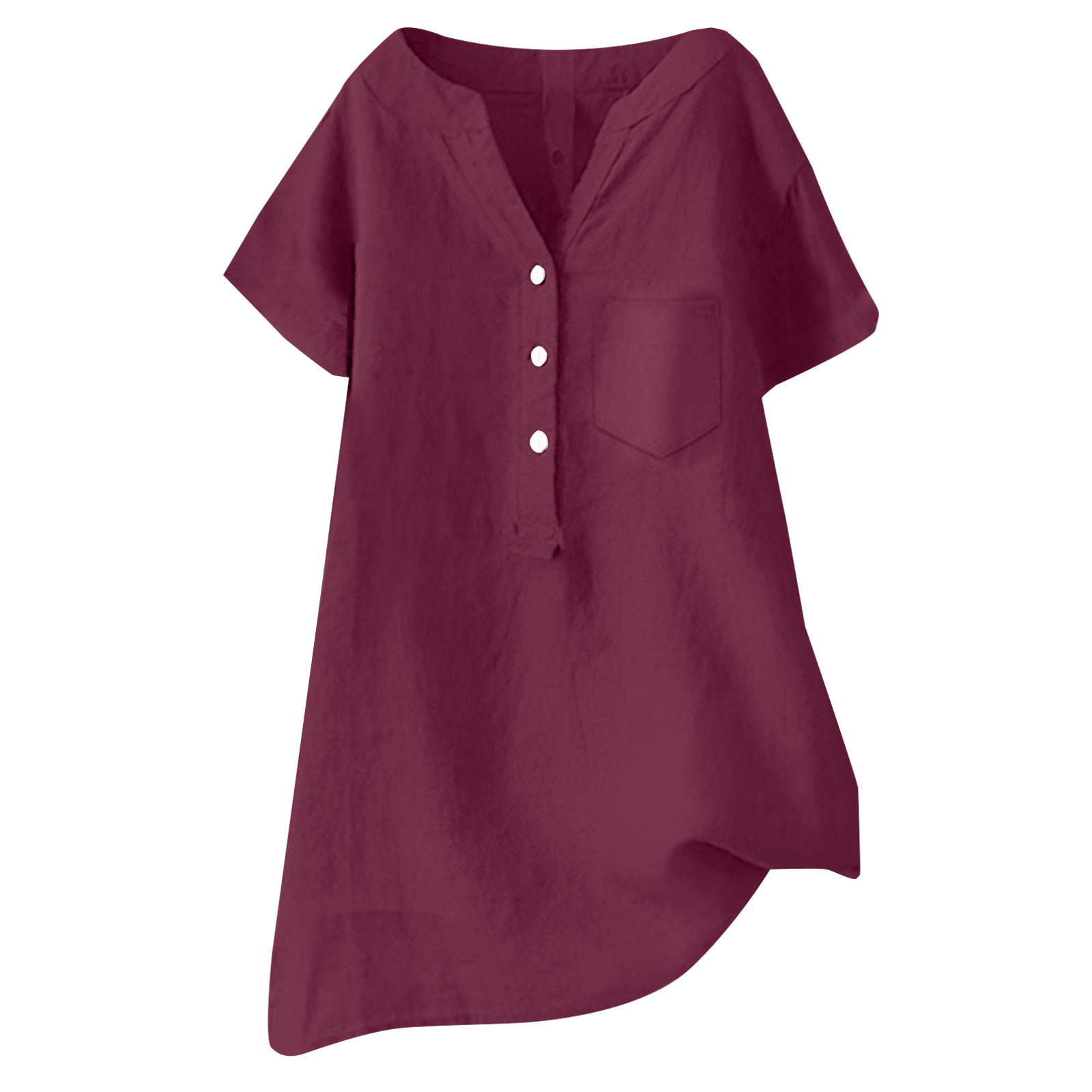 Lakeside Breeze Linen Blend Unique Print Short Sleeve Button Oversized Blouse main image 0