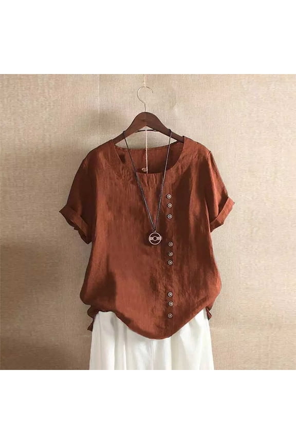 Linen Blouse for Women 3/4 Length Sleeve Shirts Summer Tshirts Bohemian Tops Retro Embroidered 3/4 Sleeve Boho Tops 3/4 Length Sleeve Womens Tops Dressy Casual Blouses Peasant Tops M