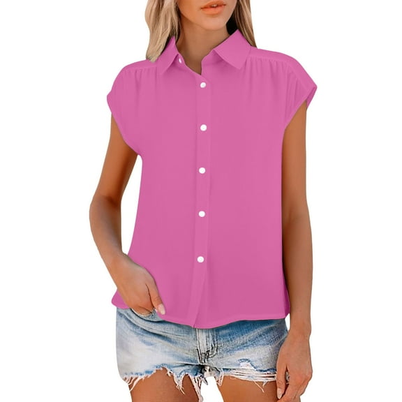 TODOZO Linen Button Down Shirt Women Casual Cotton Blouse Loose Fit Work Gauze Tops Linen Clothes for Women 2025 Elastic Cuffs Cotton Linen Button Up Shirt for Daily Casual Commuting Hot Pink M