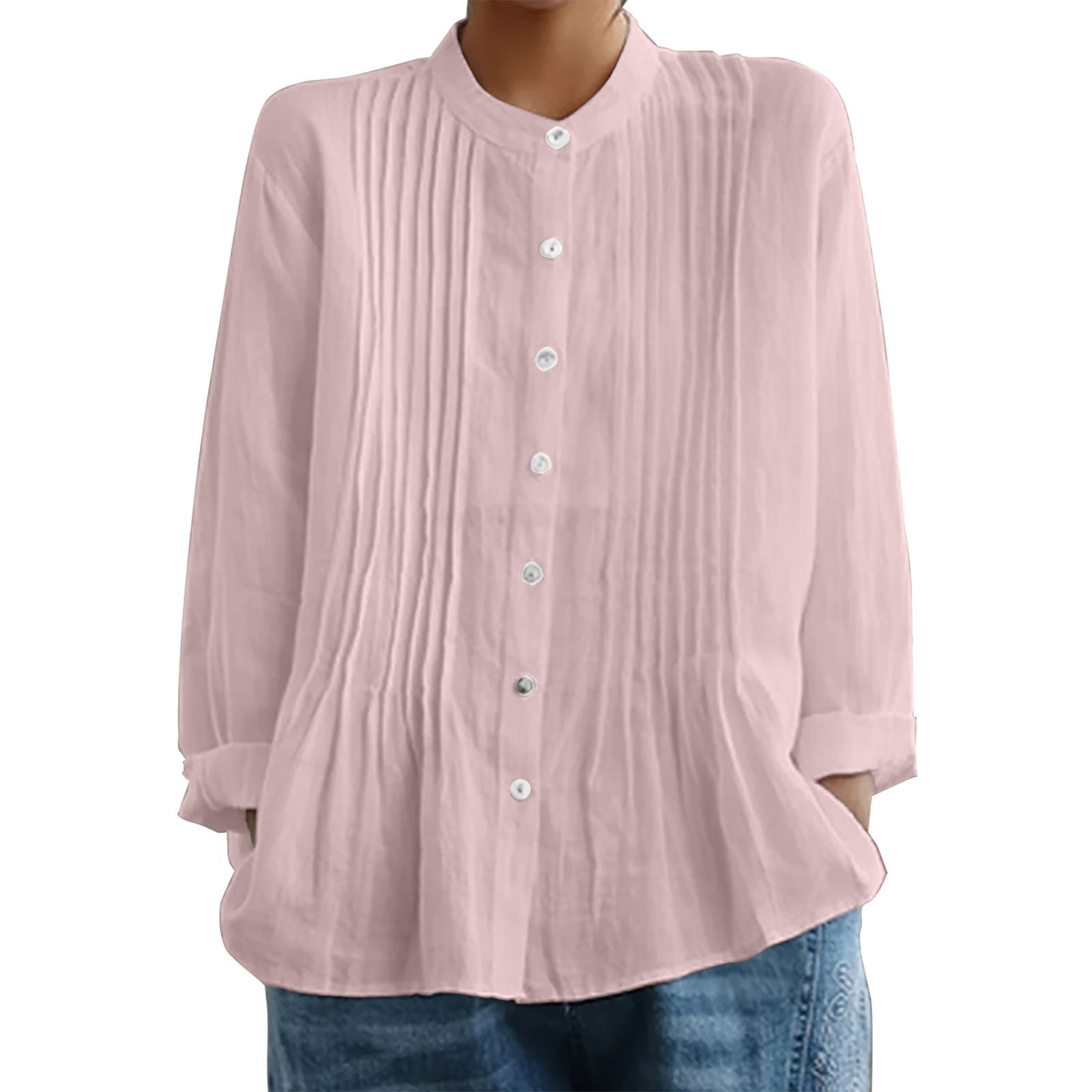 Linen Blend Casual Button-down Long-sleeve Loose Shirt main image 1