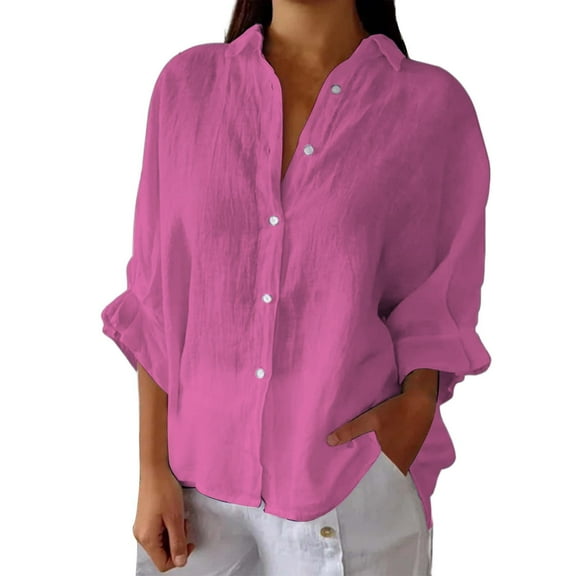 TODOZO Linen Button Down Shirt Women Casual Cotton Blouse Loose Fit Work Gauze Tops Women’S Retro Button Down Short Sleeve Shirt with Ruffled Sleeves – Soft Linen Like Fabric Regular Fit Easy