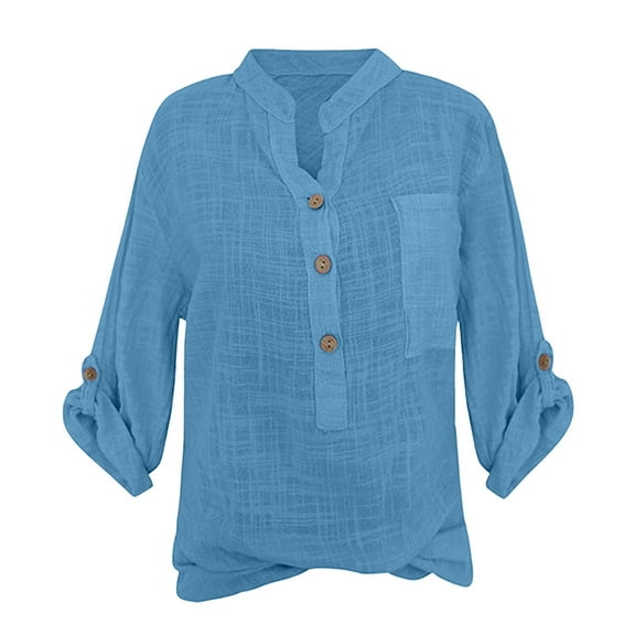 TODOZO Linen Button Down Shirt Women Casual Cotton Blouse Loose Fit Work Gauze Tops Womens Short Sleeve Button Down Cotton Linen Shirt Blouse Loose Fit Casual V Neck Tops