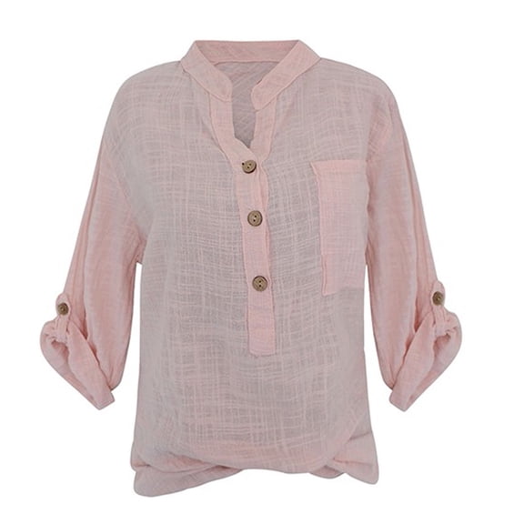 TODOZO Linen Button Down Shirt Women Casual Cotton Blouse Loose Fit Work Gauze Tops Womens Short Sleeve Button Down Cotton Linen Shirt Blouse Loose Fit Casual V Neck Tops