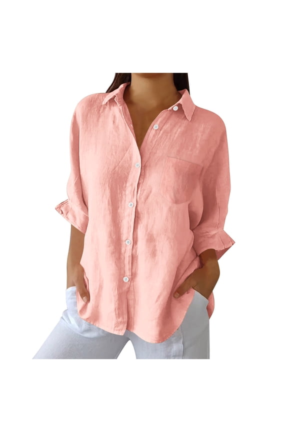 Linen Button Down Shirt Women Casual Long Sleeve Cotton Blouse Loose Fit Collared Work Gauze Tops Linen Clothes for Women 2025 Women Button Down Shirts Tunic Loose Fit Fashion Trendy Clothes