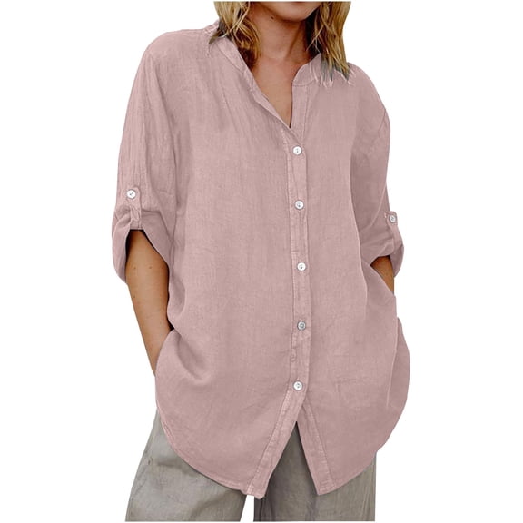 TODOZO Linen Button Down Shirt Women Casual Long Sleeve Cotton Blouse Loose Fit Collared Work Gauze Tops Linen Clothes for Women 2025 Womens Linen Button Down Shirts Dress Shirt Oversized Blouses