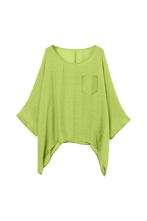 Linen Cotton Summer Tops for Women 3/4 Batwing Sleeve Crewneck Loose Shirt Solid Color Gauze Casual Pullover Tunic Top Linen Blouses for Women Summer 2025 Clothing Green L