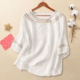 thumbnail image 1 of TODOZO Linen Shirts for Women Loose Fit Blouses Retro Embroidered 3/4 Sleeve Boho Tops 3/4 Length Sleeve Shirts Fashion Clothes Summer Tops for Women Elbow Sleeve Solid Color Pullover Shirts Xl, 1 of 9