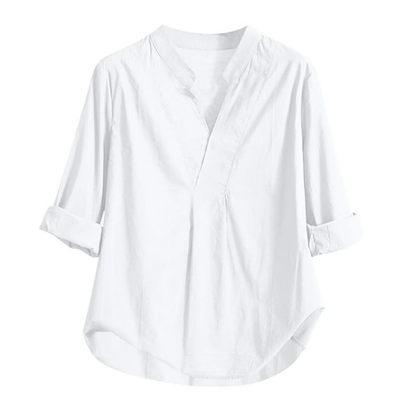 TODOZO Linen Shirts for Women Summer Tops for Women Linen Clothes for Women 2025 Linen Shirts for Women Summer 2025 Womens Shirt Solid 3/4 Sleeve Tunic Tops Oversized Tshirts Casual V Neck Blouses