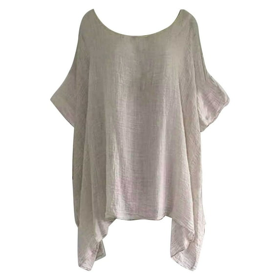 TODOZO Linen Shirts for Women Summer Tops for Women Linen Clothes for Women 2025 Womens Ladies Casual Plus Size Loose Cotton Solid Color Tops Shirt Blouse A L