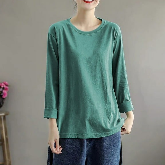 TODOZO Long Sleeve Shirts for Women Tunic Tops Casual Womens Summer Tops Large Size Casual Long Sleeved Base Shirt Loose T Shirt Green 4Xl