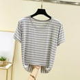 thumbnail image 1 of TODOZO Modal Striped T Shirts for Women Womens Short Sleeve Tops Striped Short Sleeved T Shirt for Women In Summer Worn Large Size To Show Off Weight. Half Sleeved Knitted Base Shirt, 1 of 7