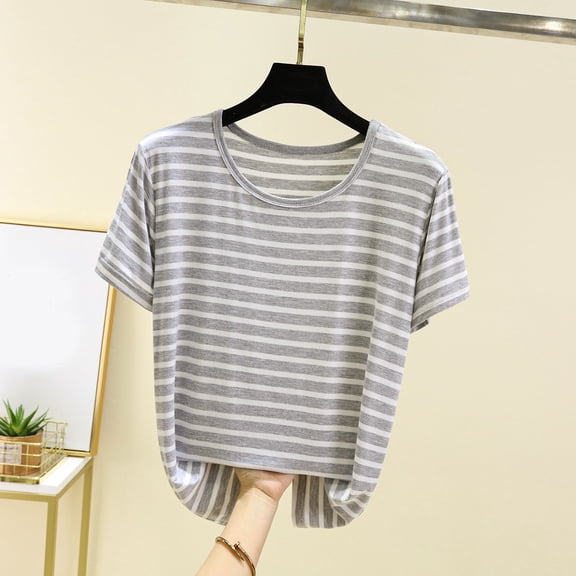 TODOZO Modal Striped T Shirts for Women Womens Short Sleeve Tops Striped Short Sleeved T Shirt for Women In Summer Worn Large Size To Show Off Weight. Half Sleeved Knitted Base Shirt