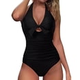 thumbnail image 1 of TODOZO One Piece Swimsuit Women Tummy Control 2023 Women's Swimsuit Halter Tie Hollow Bow Slim Bikini Swimsuit Halter Bathing Suit Slimming Hollow Out Swimwear Black Xl, 1 of 4