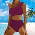 thumbnail image 1 of TODOZO One Piece Swimsuit Women Tummy Control Swim Suits for Women 2025 Trendy Women Cutout Swimsuits One Shoulder Ruffle Cut Out Bathing Suit Swimwear Monokini 2025 Wine S, 1 of 4
