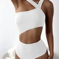 thumbnail image 1 of TODOZO One Piece Swimsuit Women Tummy Control Women's One- Piece Swimsuit Solid Color One Shoulder High Waist Swimsuit Halter Bathing Suit Slimming Hollow Out Swimwear White M, 1 of 5