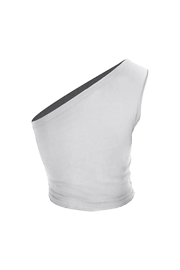Off The Shoulder Tops for Women Bandeau Tanks Casual Backless Shirts Sleeveless Blouse Women's Sleeveless One Shoulder Top Crop Top Fashionable T Shirt Sports Bra White S