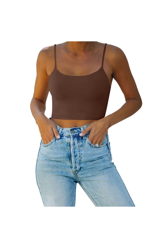Spaghetti Strap Tank Top Tank Top for Women Womens Tank Tops Women's Adjustable Spaghetti Strap Double Lined Camisole Tank Yoga Basic Crop Tops Coffee S