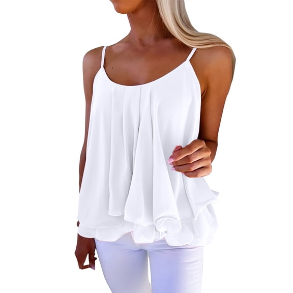 TODOZO Spaghetti Strap Tank Top Tank Top for Women Womens Tank Tops Casual Fashion Camisole Loose Women's Chiffon Vest Top White L