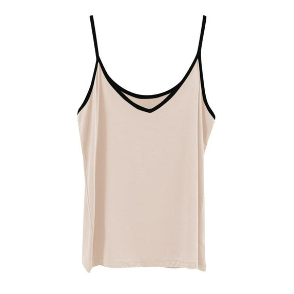 TODOZO Spaghetti Strap Tank Top Tank Top for Women Womens Tank Tops Women's Color Block Crop – Summer Sleeveless Top Beige L