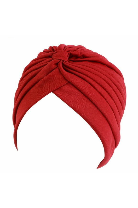 Stretch Turban Hats for Women - African Knot Headwraps Soft Pre Tied Bonnet Hair Wrap Pretied for Black Women 1 Turbans Pleated Headwraps Assorted Colors Head Hair Solid Head Coverings for Gir