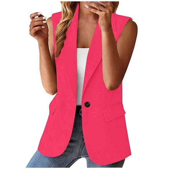 TODOZO Summer Blazers for Women Lightweight Womens Blazer Summer Blouses for Women 2025 Women's Sleeveless Coat Solid Color Cardigan Suit Casual Lapel Cardigan Jacket with Pockets Hot Pink 3Xl