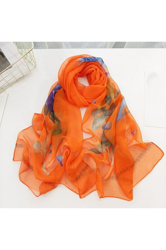 Summer Scarf for Women Lightweight Floral Head Scarf Chiffon Shawl Warp Holiday Gifts Scarf Scarfs for Women Lightweight Print Pattern Scarf Shawl Fashion Scarves Shawls and for Spring Orange