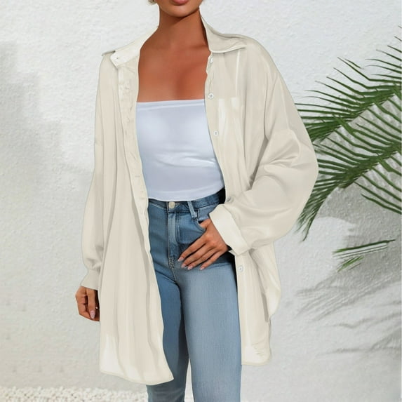 TODOZO Sunscreen Shirts Women Long Sleeve Sun Protection Shirts Quick Dry Outdoor Women's Transparent Anti Sunburn Shirt Long Sleeved Button Up Top Casual Loose Fitting Shirt for Summer