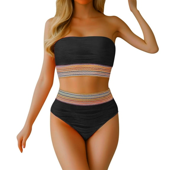 TODOZO Swim Suits for Women 2025 2 Piece Tankini Swimsuits for Women Tummy Control 2 Piece Swimsuit for Women High Waisted Modest Swimsuits for Women High Waisted Bandeau Bikini Set Strapless Two Pie