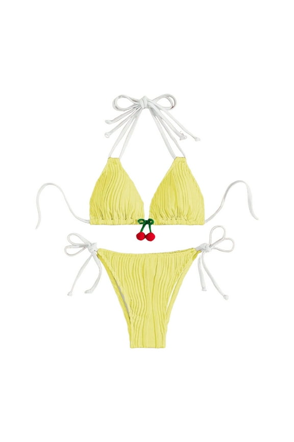 Swim Suits for Women 2025 Bikini Sets for Women Bathing Suit for Women Bikini 2025 New Triangle Bikini Sets Super Bikini Three Point Swimsuit Cherry Strap High End Resort Wear Yellow Xl
