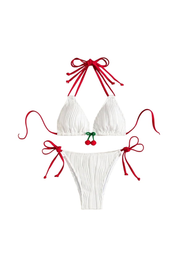 Swim Suits for Women 2025 Bikini Sets for Women Bathing Suit for Women Bikini 2025 New Triangle Bikini Sets Women's Super Bikini Three Point Swimsuit Cherry Strap High End Resort Wear White L