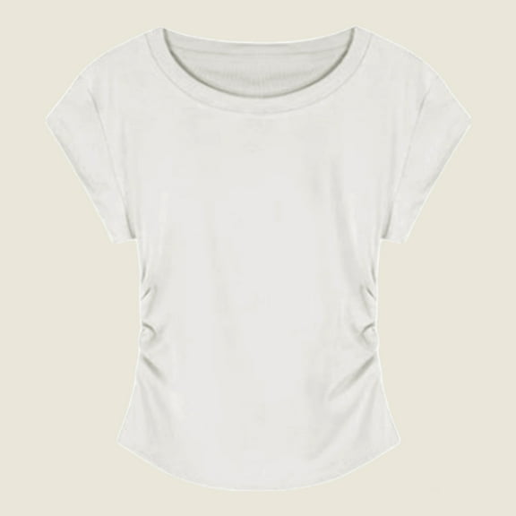 TODOZO T Shirts for Women Casual Lightweight Soft Basic Tees 92% Cotton Blue Regular Shoulder Short Sleeve T Shirt for Women Summer Slimming and Fashionable with Pleats Waist Cinching Short Body.