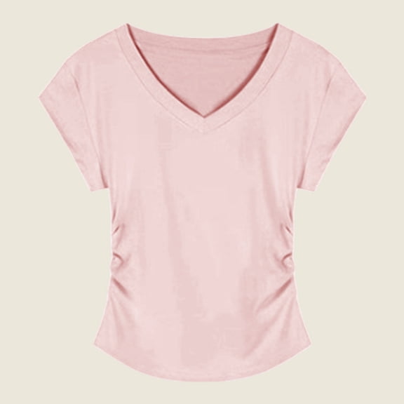 TODOZO T Shirts for Women Casual Lightweight Soft Basic Tees 92% Cotton Blue Regular Shoulder Short Sleeve T Shirt for Women Summer Slimming and Fashionable with Pleats Waist Cinching Short Body.