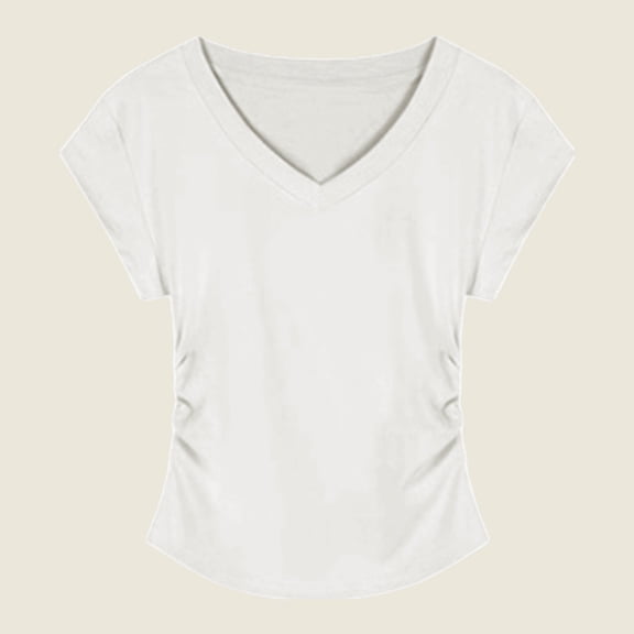 TODOZO T Shirts for Women Casual Lightweight Soft Basic Tees 92% Cotton Blue Regular Shoulder Short Sleeve T Shirt for Women Summer Slimming and Fashionable with Pleats Waist Cinching Short Body.