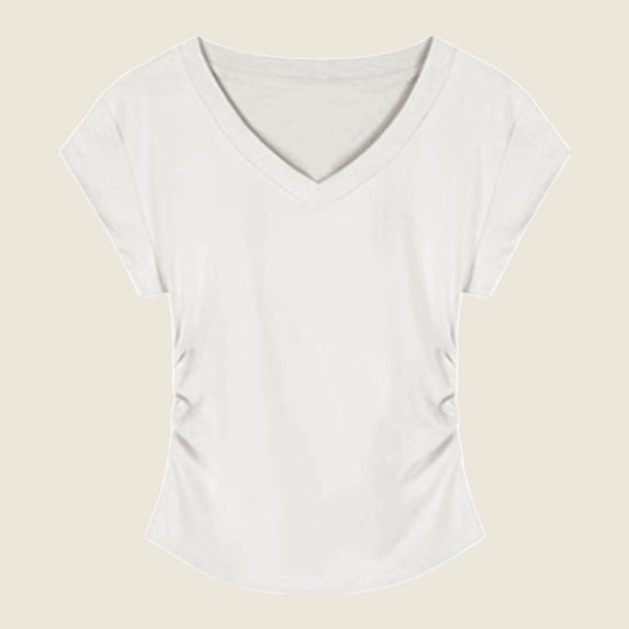 TODOZO T Shirts for Women Casual Lightweight Soft Basic Tees 92% Cotton Blue Regular Shoulder Short Sleeve T Shirt for Women Summer Slimming and Fashionable with Pleats Waist Cinching Short Body.