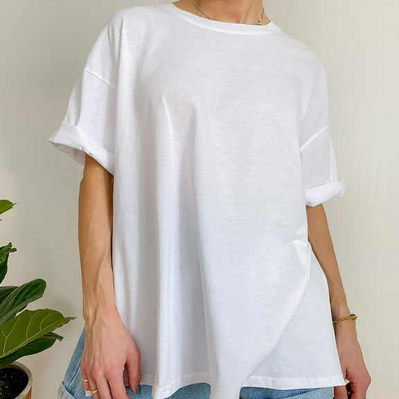 TODOZO T Shirts for Women Loose Fit Casual Lightweight Soft Basic Tees Summer Loose Slit Pure Cotton Short Sleeved T Shirt for Women Comfortable Round Neck Solid Color T Shirt