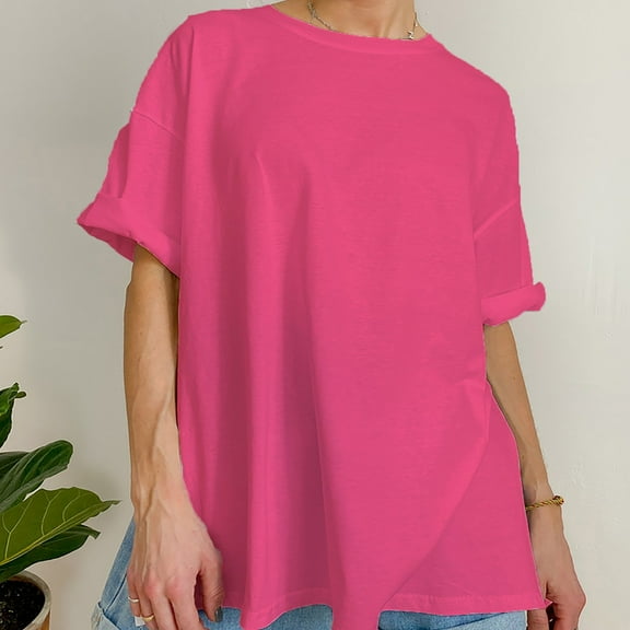 TODOZO T Shirts for Women Loose Fit Casual Lightweight Soft Basic Tees Summer Loose Slit Pure Cotton Short Sleeved T Shirt for Women Comfortable Round Neck Solid Color T Shirt