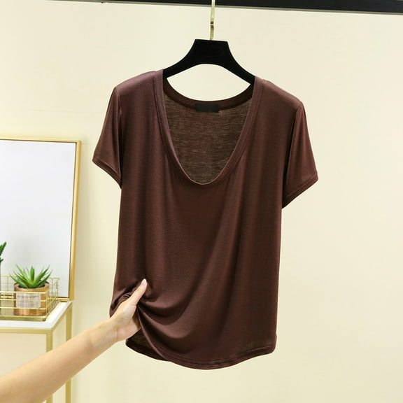 TODOZO T Shirts for Women Loose Fit Casual Lightweight Soft Basic Tees Summer Solid Color U Neck Short Sleeved Base Shirt Thin Style Can Be Worn Outside Loose Fit Top