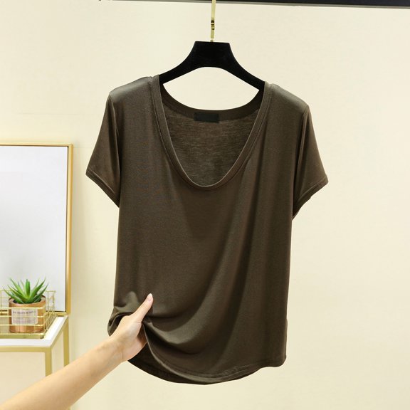 TODOZO T Shirts for Women Loose Fit Casual Lightweight Soft Basic Tees Summer Solid Color U Neck Short Sleeved Base Shirt Thin Style Can Be Worn Outside Loose Fit Top