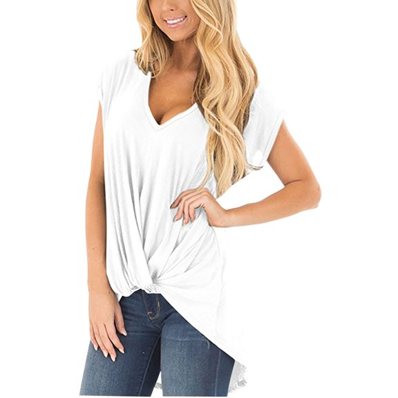 TODOZO T Shirts for Women Loose Fit Casual Lightweight Soft Basic Tees Summer Tops for Women 2025 2025 European and American Women's Short Sleeved New Solid Color Large Size V Neck T Shirt White Xxl