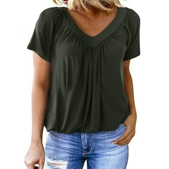 TODOZO T Shirts for Women Loose Fit Casual Lightweight Soft Basic Tees Summer Tops for Women 2025 Women's Casual Summer T Shirts Short Sleeve V Neck Tops Tshirts Dark Grey M
