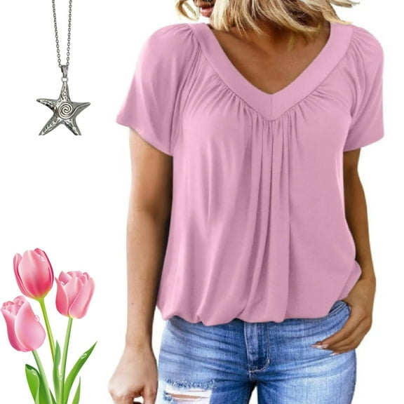 TODOZO T Shirts for Women Loose Fit Casual Lightweight Soft Basic Tees Summer Tops for Women 2025 Women's Casual Summer T Shirts Short Sleeve V Neck Tops Tshirts Pink 3Xl