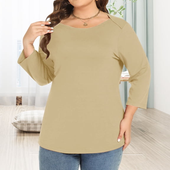 TODOZO T Shirts for Women Loose Fit Casual Lightweight Soft Basic Tees Women's Plus Size Top 3/4 Sleeve Crew Collar T Shirt Loose Fit T Shirt Corset Outerwear Casual Shirt
