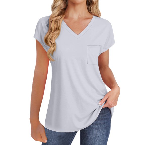 TODOZO T Shirts for Women Loose Fit Casual Lightweight Soft Basic Tees Womens Summer Tops Womens Summer V Neck Tops Sleeveless T Shirt Casual Loose Fitting Tank Tops with Pocket White S