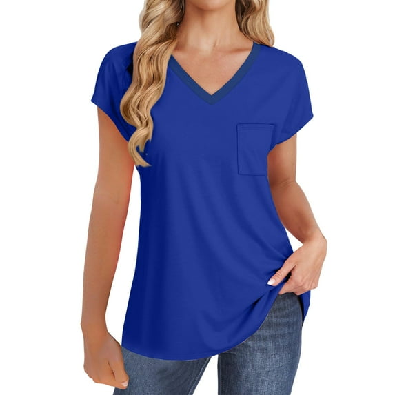 TODOZO T Shirts for Women Loose Fit Casual Lightweight Soft Basic Tees Womens Summer Tops Womens Summer V Neck Tops Sleeveless T Shirt Casual Loose Fitting Tank Tops with Pocket Blue L