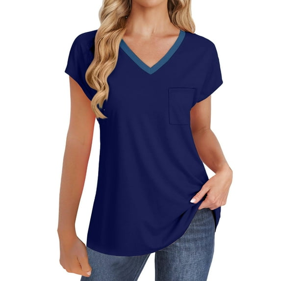 TODOZO T Shirts for Women Loose Fit Casual Lightweight Soft Basic Tees Womens Summer Tops Womens Summer V Neck Tops Sleeveless T Shirt Casual Loose Fitting Tank Tops with Pocket Dark Blue Xl