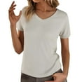 thumbnail image 1 of TODOZO T Shirts for Women Loose Fit Casual Lightweight Soft Basic Tees Womens Summer Tops Women's V Neck Loose Thin Breathable T Shirt Beige L, 1 of 8