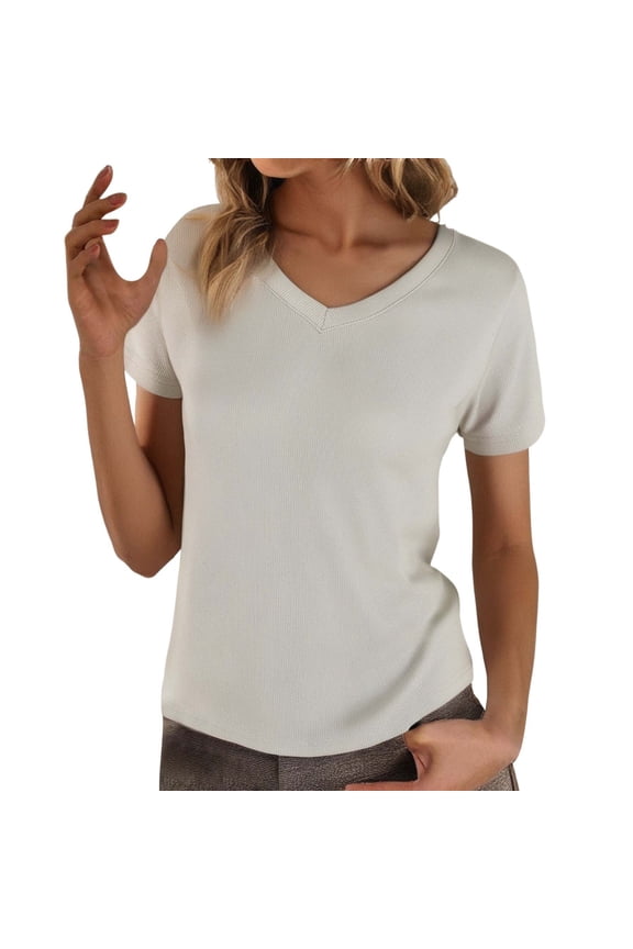 T Shirts for Women Loose Fit Casual Lightweight Soft Basic Tees Womens Summer Tops Women's V Neck Loose Thin Breathable T Shirt Beige L